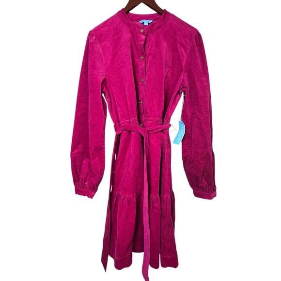 Draper James RSVP Corduroy Shirt Dress Sz Large Fuchsia Belted - Picture 1 of 11